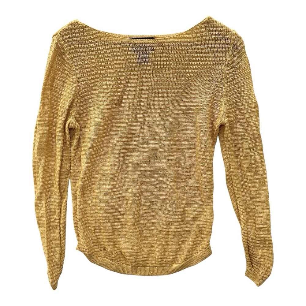 Tahari 100% Linen Sweater Women's L Yellow Long Sleeve Summer Semi Sheer Golden